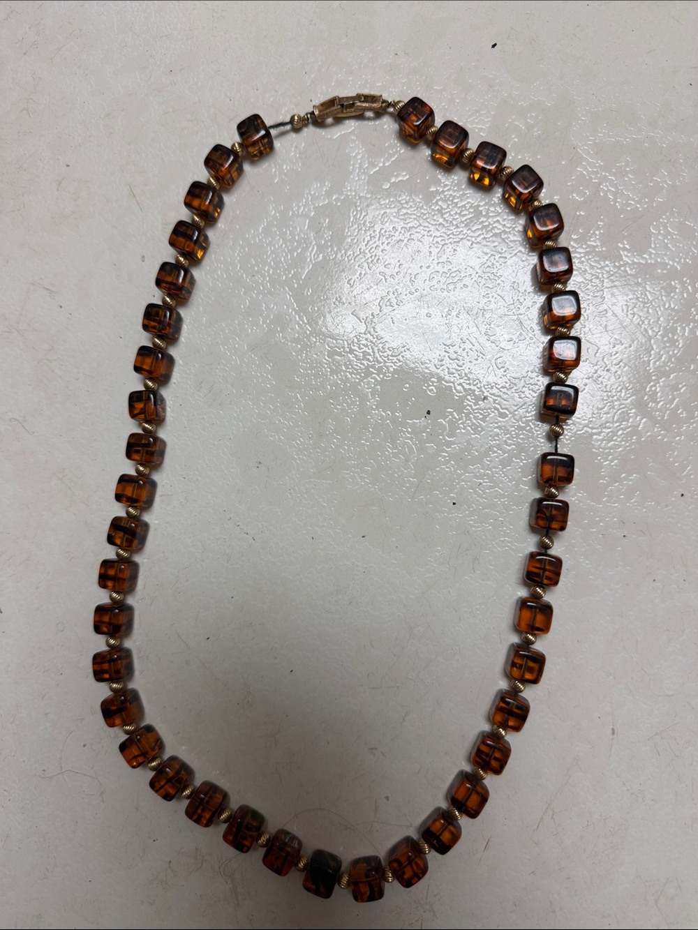 Trifari Amber-Tone Cube Glass Bead Necklace